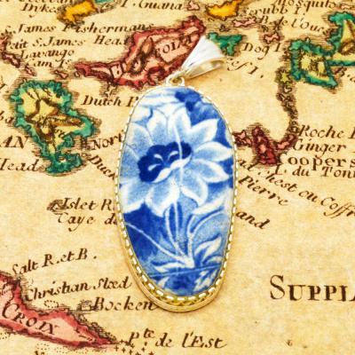 British Shipwreck Pottery in silver pendant