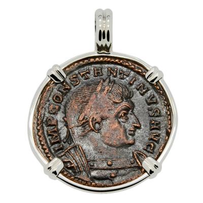 Constantine the Great coin in white gold pendant