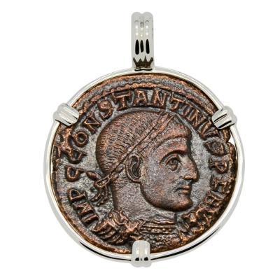 Constantine the Great coin in white gold pendant