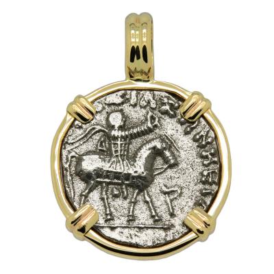 35-12 BC King Azes II on horse coin in gold pendant