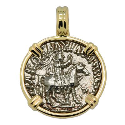 35-12 BC King Azes II on horse coin in gold pendant