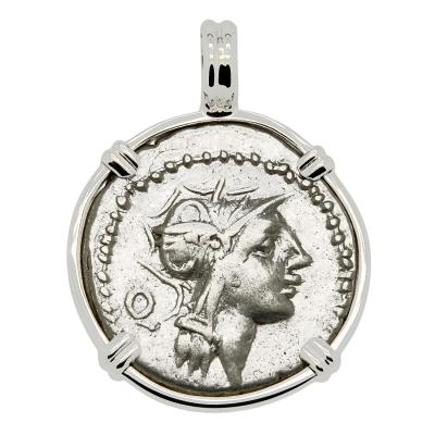 91 BC Roma denarius in white gold pendant