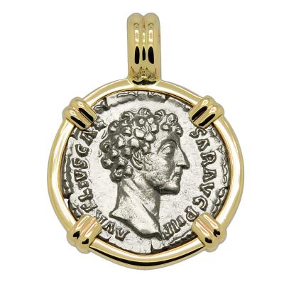 AD 148-149 Marcus Aurelius denarius in gold pendant