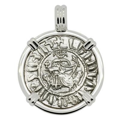 1198-1219 King Levon I coin in white gold pendant