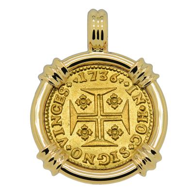 1736 Portuguese 1000 Reis in gold pendant