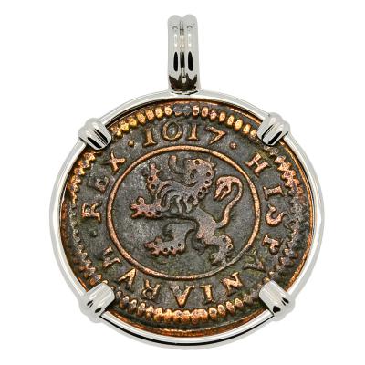 1617 Four maravedis in white gold pendant