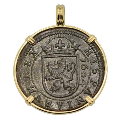 1604 Spanish 8 maravedis in gold pendant