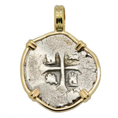 1598-1621 Spanish Mexico real in gold pendant