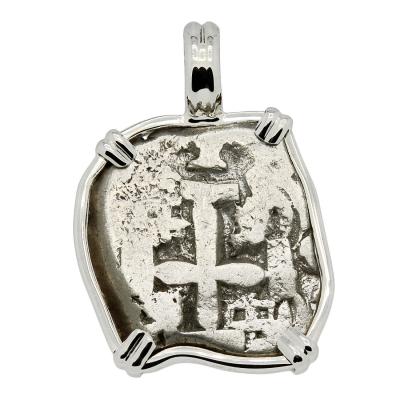 1756 Spanish one real in white gold pendant