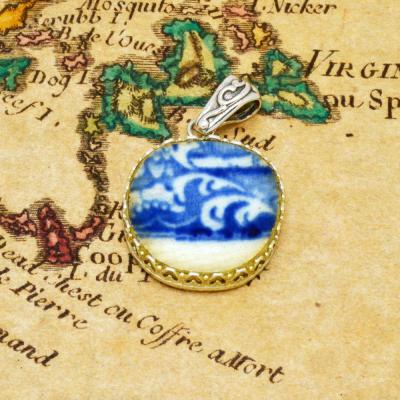 British Shipwreck Pottery in silver pendant