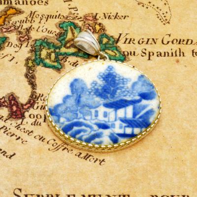 British Shipwreck Pottery in silver pendant