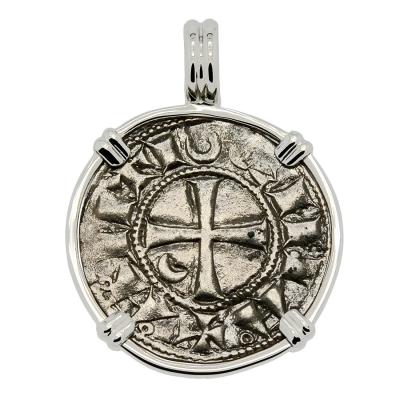 1163-1188 Crusader coin in white gold pendant
