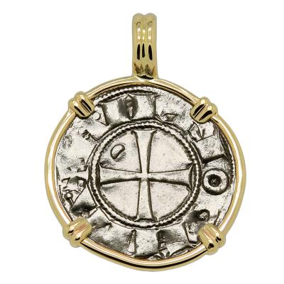 1163-1188 Crusader coin in gold pendant