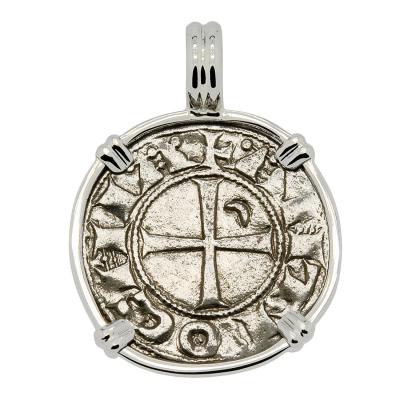 1163-1188 Crusader coin in white gold pendant