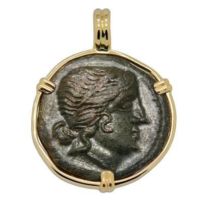 215-175 BC Amazon warrior coin in gold pendant