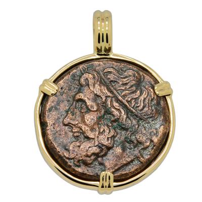 261-240 BC Poseidon tetras coin in gold pendant