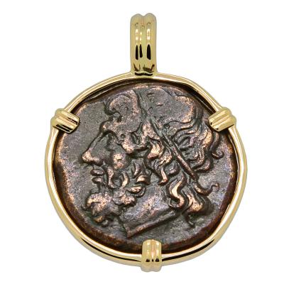 261-240 BC Poseidon tetras coin in gold pendant