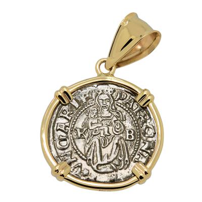 1541 Madonna and Child coin in gold pendant