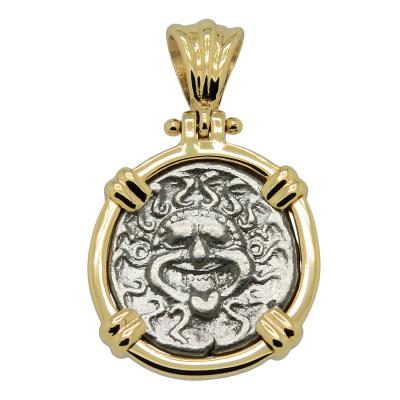 480-450 BC Gorgon drachm coin in gold pendant
