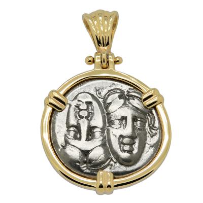 313-280 BC Twins of Istros drachm in gold pendant