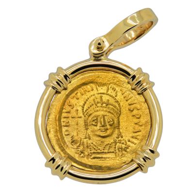 Justinian the Great coin in 14k gold pendant