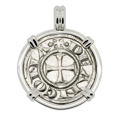 1280-1320 Ancona Cross coin in white gold pendant