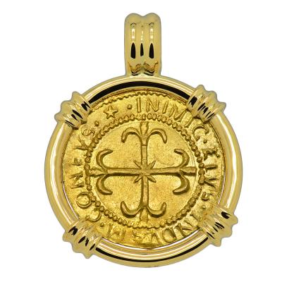 1702 Spanish Sardinia escudo in 18k pendant