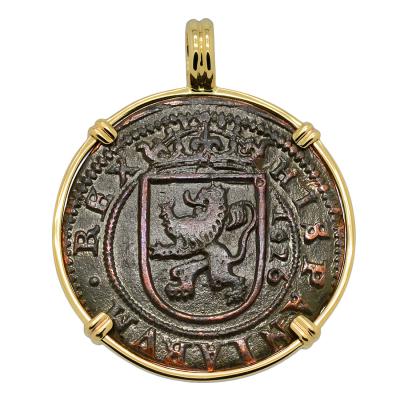 1626 Spanish 8 maravedis in gold pendant