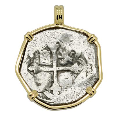 Concepcion shipwreck coin in gold pendant