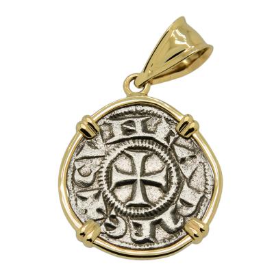 1139-1252 Crusader Cross coin in gold pendant