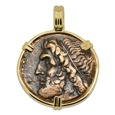 261-240 BC Poseidon tetras coin in gold pendant