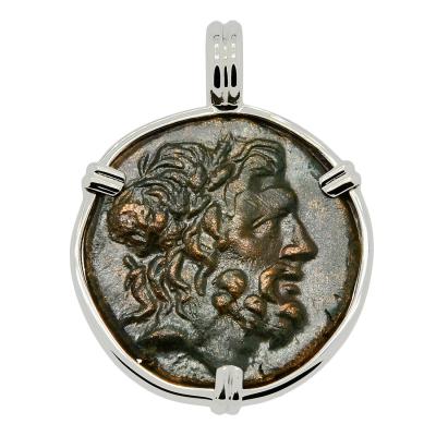 95-70 BC Zeus bronze coin in white gold pendant