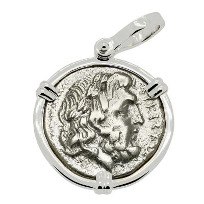 232-168 BC Zeus drachm in white gold pendant