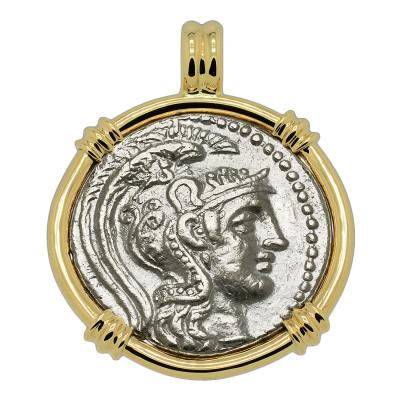 111-110 BC Athenian tetradrachm in gold pendant