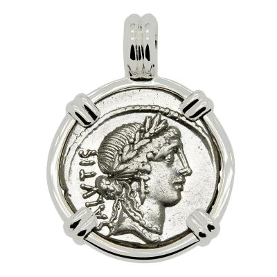49 BC Salus denarius in white gold pendant