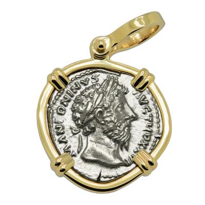 Marcus Aurelius denarius in gold pendant