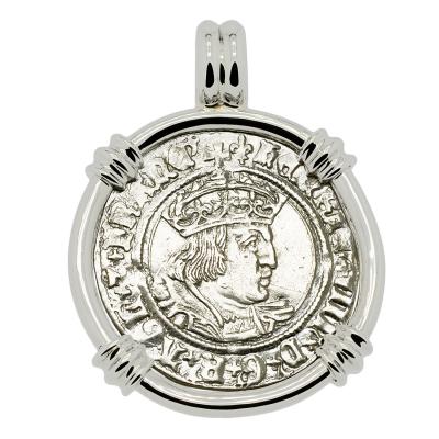 1526-1544 Henry VIII groat in white gold pendant