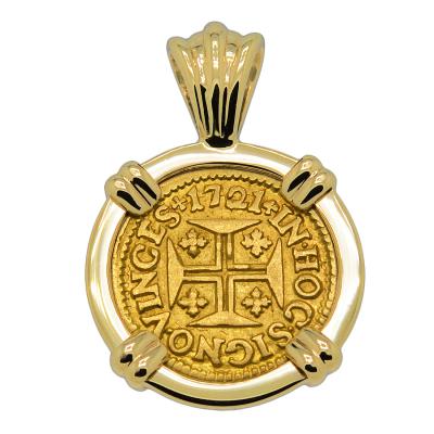 1721 Portuguese 400 Reis in gold pendant