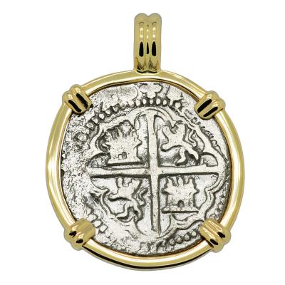 1575-1598 Spanish Peru real in gold pendant