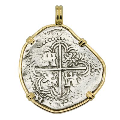 1593 Spanish coin in gold pendant