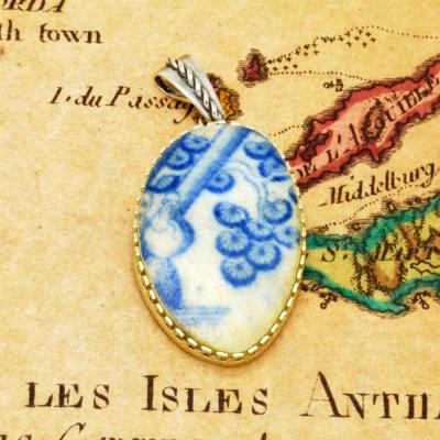 British Shipwreck Pottery in silver pendant