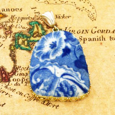 British Shipwreck Pottery in silver pendant