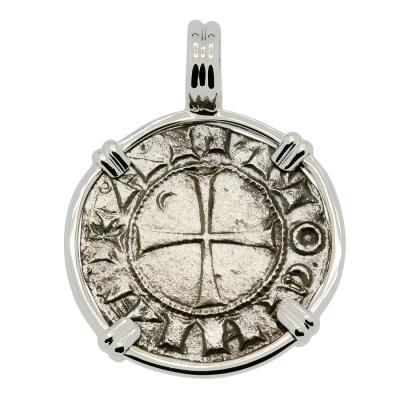 1163-1188 Crusader coin in white gold pendant