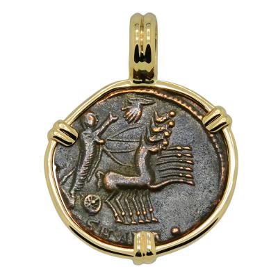 Hand of God coin in gold pendant