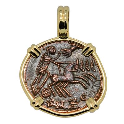 Hand of God coin in gold pendant