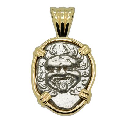 480-450 BC Gorgon drachm coin in gold pendant
