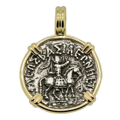 35-12 BC King Azes II horseman coin in gold pendant