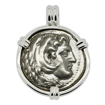 325-323 BC Alexander tetradrachm in white gold pendant