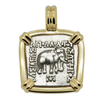 180-160 BC Elephant drachm in gold pendant
