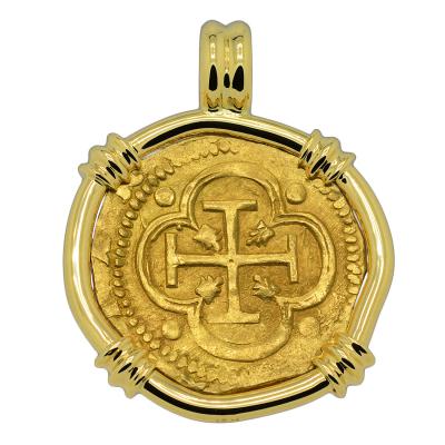 1566-1588 Spanish doubloon in 18k pendant